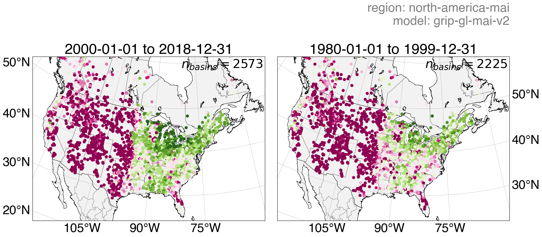 GRIP-GL LSTM streamflow predictions using Basin-Fabric